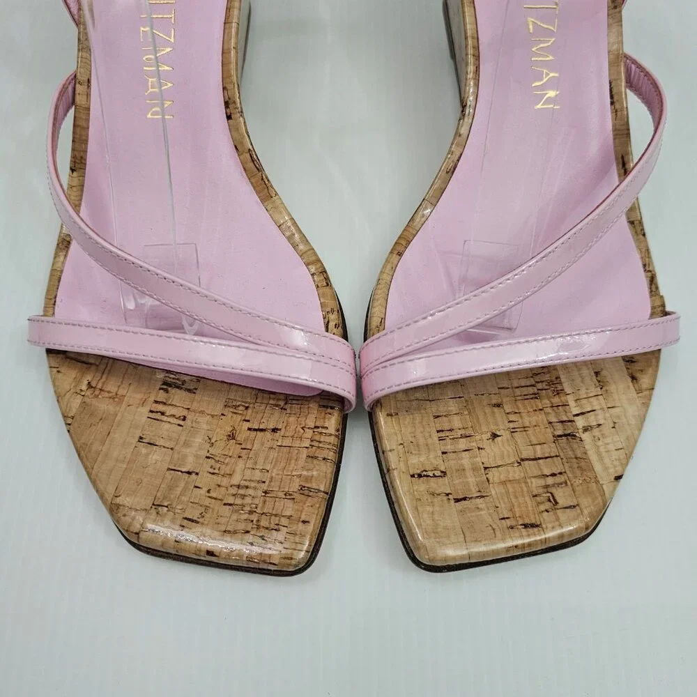 Stuart Weitzman Oasis 50 Cork Wedge Sandal Womens 10 Light Pink Strappy Designer
